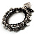 3-Strand Puffed Heart&Star Charm Flex Bead Bracelet (Black&Silver) - view 8