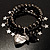3-Strand Puffed Heart&Star Charm Flex Bead Bracelet (Black&Silver) - view 6