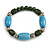 Pale Blue&Olive Green Ceramic Bead Flex Bracelet (Silver Tone)