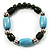 Pale Blue&Olive Green Ceramic Bead Flex Bracelet (Silver Tone) - view 3