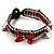 Bright Red Semiprecious Stone Charm Wristband Bracelet (Silver Tone)
