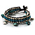 Turquoise Semiprecious Stone Charm Wristband Bracelet (Silver Tone)