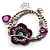 2-Strand Purple Floral Charm Bead Flex Bracelet (Antique Silver) - view 1
