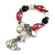 Black And Red Glass Bead Tassel Flex Bracelet (Silver Tone)