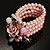 Chic Pale Pink Multistrand Simulated Glass Pearl Floral Flex Bracelet - view 6