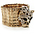 Gold Plated Leopard Head Crystal Flex Bangle Bracelet