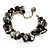 Black Glass And Shell Bead Charm Bracelet (Silver Tone) - view 2