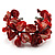Coral Red Floral Shell & Simulated Pearl Cuff Bracelet (Silver Tone)