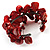 Coral Red Floral Shell & Simulated Pearl Cuff Bracelet (Silver Tone) - view 5