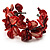 Coral Red Floral Shell & Simulated Pearl Cuff Bracelet (Silver Tone) - view 2