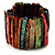 Wide Multicoloured Shell Stretch Bracelet (Stripes) - view 2