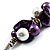 Faux Pearl & Shell - Composite Silver Tone Link Bracelet ( Purple, Violet & White) - 17cm Long/ 4cm Ext - view 3