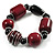 Burgundy Red & Black Chunky Resin Bead Flex Bracelet -19cm Length