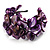Bright Purple Floral Shell & Simulated Pearl Cuff Bracelet (Silver Tone)