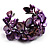 Bright Purple Floral Shell & Simulated Pearl Cuff Bracelet (Silver Tone) - view 7