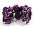Bright Purple Floral Shell & Simulated Pearl Cuff Bracelet (Silver Tone) - view 6
