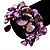 Bright Purple Floral Shell & Simulated Pearl Cuff Bracelet (Silver Tone) - view 2