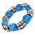 Blue Resin & Silver Tone Metal Bead Flex Bracelet - 18cm Length - view 3