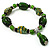Emerald Green Glass and Ceramic Bead Charm Flex Bracelet - 19cm Long - view 3