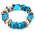 Light Blue Semiprecious Nugget & Silver Tone Metal Link Flex Bracelet - 18cm Length - view 2
