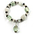 Pale Green & Milk White Resin & Glass Charm Flex Bracelet (Silver Tone) - view 4
