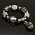 Pale Green & Milk White Resin & Glass Charm Flex Bracelet (Silver Tone) - view 2
