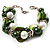 Faux Pearl & Shell - Composite Silver Tone Link Bracelet ( Green, Olive & White)