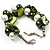 Faux Pearl & Shell - Composite Silver Tone Link Bracelet ( Green, Olive & White) - view 3