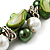 Faux Pearl & Shell - Composite Silver Tone Link Bracelet ( Green, Olive & White) - view 4