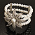 3 Strand Imitation Pearl Floral Flex Bracelet (Silver Tone) - view 5