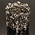 Wide Vintage Crystal Floral Flex Bracelet (Burn Silver Tone) - view 7