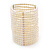 Wide Light Cream Coloured Faux Pearl Flex Bracelet With Gold Metal Bars - 8cm Width - view 2