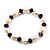 Light Cream Freshwater Pearl & Purple Glass Bead Flex Bracelet -19cm Length - view 8