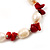 Light Cream Freshwater Pearl & Red Coral Bead Flex Bracelet -17cm Length - view 5