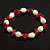 Light Cream Freshwater Pearl & Red Coral Bead Flex Bracelet -17cm Length - view 8