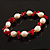 Light Cream Freshwater Pearl & Red Coral Bead Flex Bracelet -17cm Length - view 9