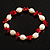 Light Cream Freshwater Pearl & Red Coral Bead Flex Bracelet -17cm Length