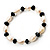 Light Cream Freshwater Pearl & Black Glass Bead Flex Bracelet -19cm Length - view 10