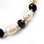 Light Cream Freshwater Pearl & Black Glass Bead Flex Bracelet -19cm Length - view 12
