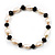 Light Cream Freshwater Pearl & Black Glass Bead Flex Bracelet -19cm Length - view 13