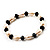 Light Cream Freshwater Pearl & Black Glass Bead Flex Bracelet -19cm Length - view 2
