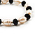 Light Cream Freshwater Pearl & Black Glass Bead Flex Bracelet -19cm Length - view 3