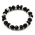 Black Glass Bead With Crystal Rings Flex Bracelet - 19cm Length