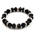 Black Glass Bead With Crystal Rings Flex Bracelet - 19cm Length - view 2