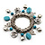 Silver Tone 'Flower & Heart' Charm Turquoise Bead Flex Bracelet