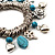 Silver Tone 'Flower & Heart' Charm Turquoise Bead Flex Bracelet - view 3