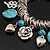 Silver Tone 'Flower & Heart' Charm Turquoise Bead Flex Bracelet - view 6