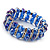 2 Row Blue Crystal Diamante Flex Bracelet (Silver Metal Finish) -17cm Length - view 3