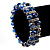 2 Row Blue Crystal Diamante Flex Bracelet (Silver Metal Finish) -17cm Length - view 2