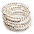 Wide Imitation Pearl Beaded & Clear Crystal Coil Flex Bangle Bracelet - view 9